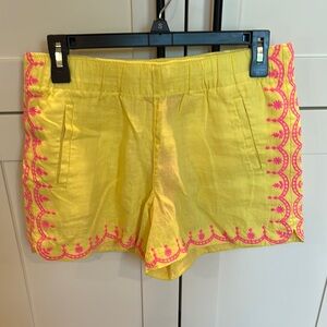 Lilly Pulitzer Linen Yellow and Pink Embroidered Summer Shorts